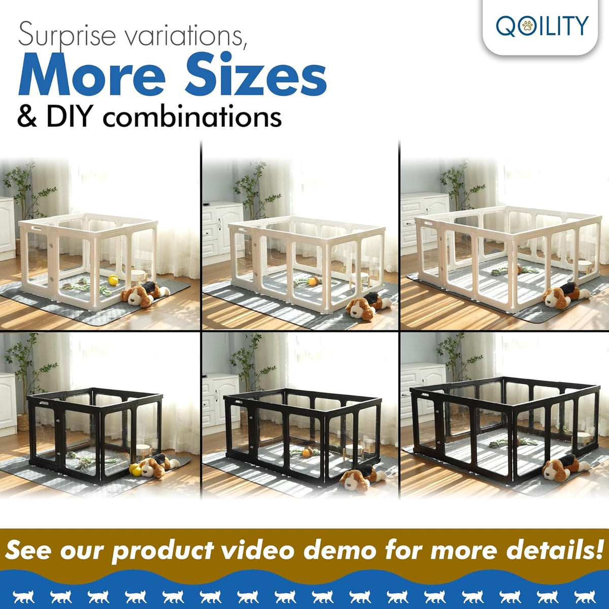 Clear Playpen for Dogs Indoor, Effectively Relieves Indoor Pet Anxiety, 56" x 37" x 23.6"H, Suitable for Dogs and Puppies, Black
