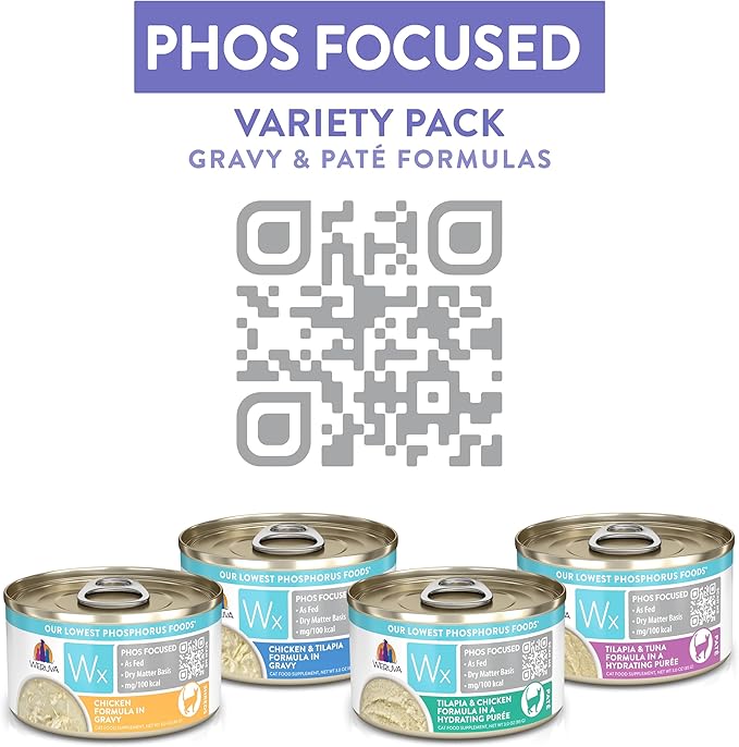 Weruva Wx Phos Focused, Pate & Gravy Formulas Variety Pack, 3oz Can (Pack of 12)