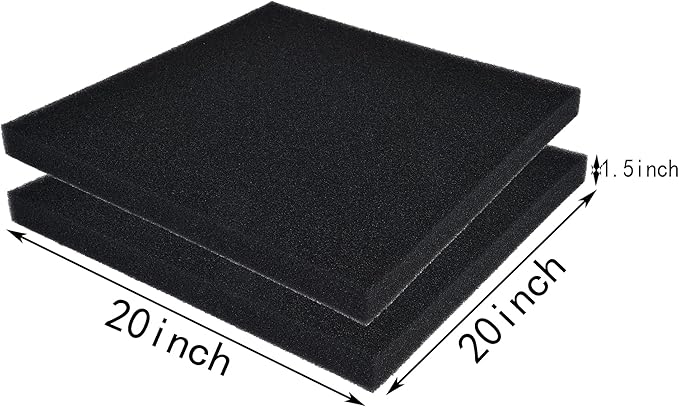 Hipanda 2 Pack Aquarium Bio Filter Sponge Pad 20"x20"x1.5",30PPI, Bio Filter Media Foam Pad Sponges, Cut-to-Size Open Cell Foam Sheet for Fish Tank