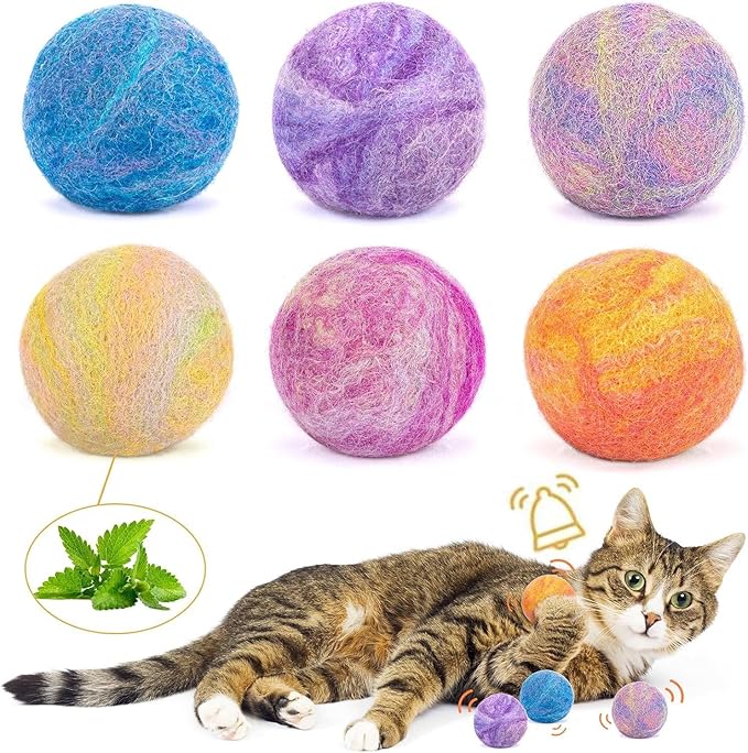 Retro Shaw Cat Toys Balls,Catnip Ball with Bell Inside,Wool Balls Toy with SilverVine Catnip Fill, Upgraded,Interactive Cat Nip Ball for Indoor Kitten Kitty 6 Pcs
