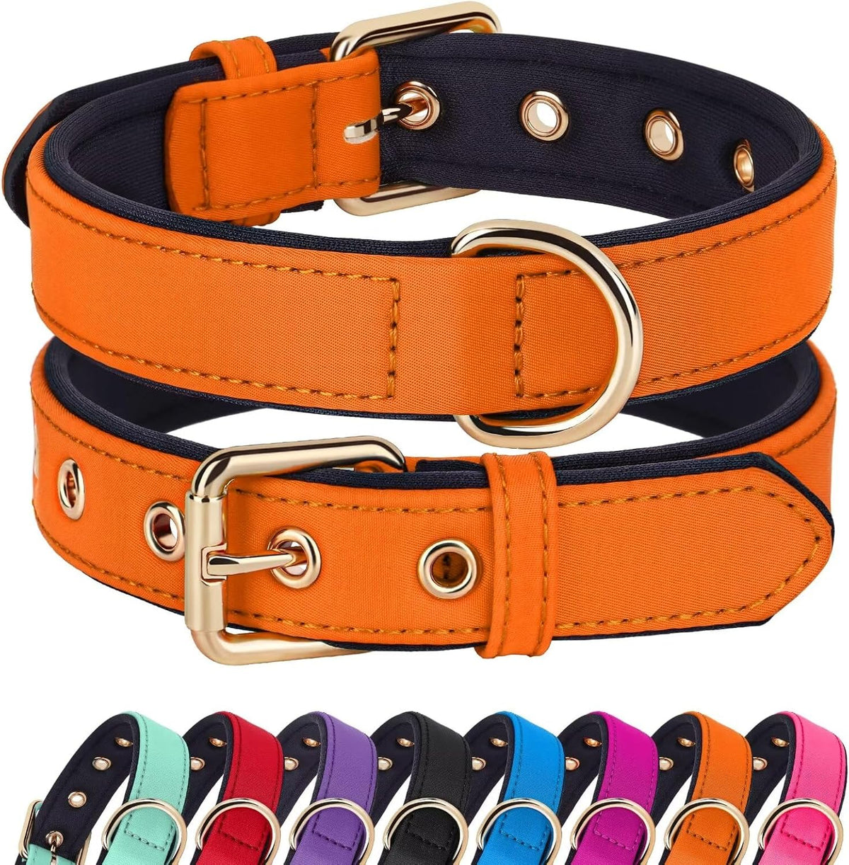 Didog Soft Padded Dog Collars for Small Dogs, Lightweight and Breathable Dog Collar with Metal Buckle for Puppy, Orange, S