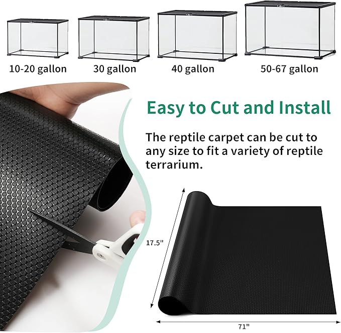 Bearded Dragon Tank Accessories, Reptile Mat, Reptile Terrarium Substrate Liner for Leopard Gecko, Lizard, Snake, Tortoise, Iguana Non-Adhesive Reptile Flooring (18"x72" Black)