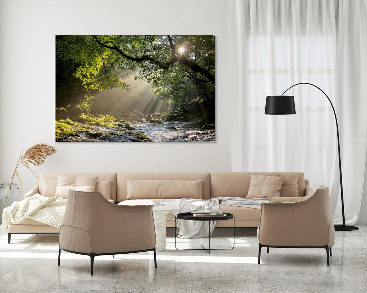 Nature Wall Art Prints - Ocean Forest Mountain Lake Canvas Landscapes - Small to Extra Large Living Room Bedroom Kitchen Bathroom Décor (Rocky River in the Woods, 20L" x 30W")