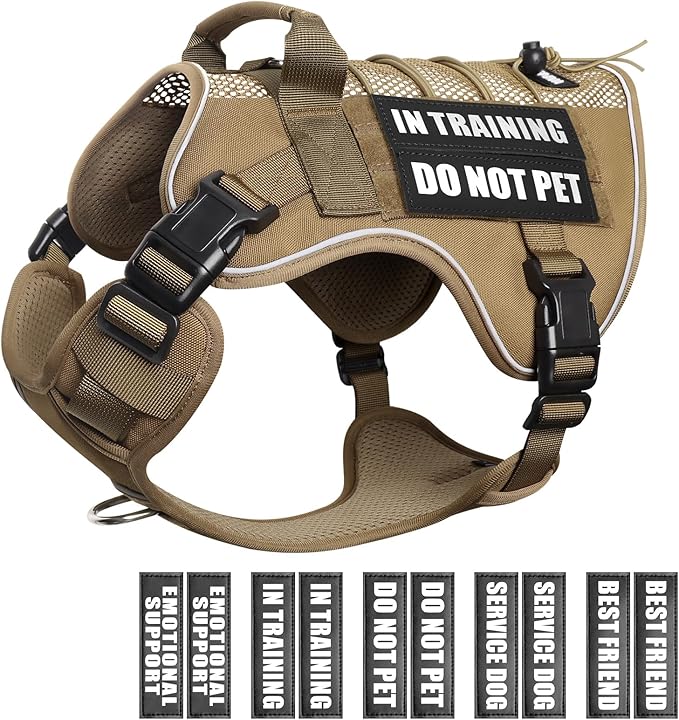 WINSEE Service Dog in Training Mesh Harness with 10 Pet Patches, Soft Air Mesh Breathable Tactical Dog Molle Vest, Reflective Military Pet Vest for Walking Hiking for Large Dogs
