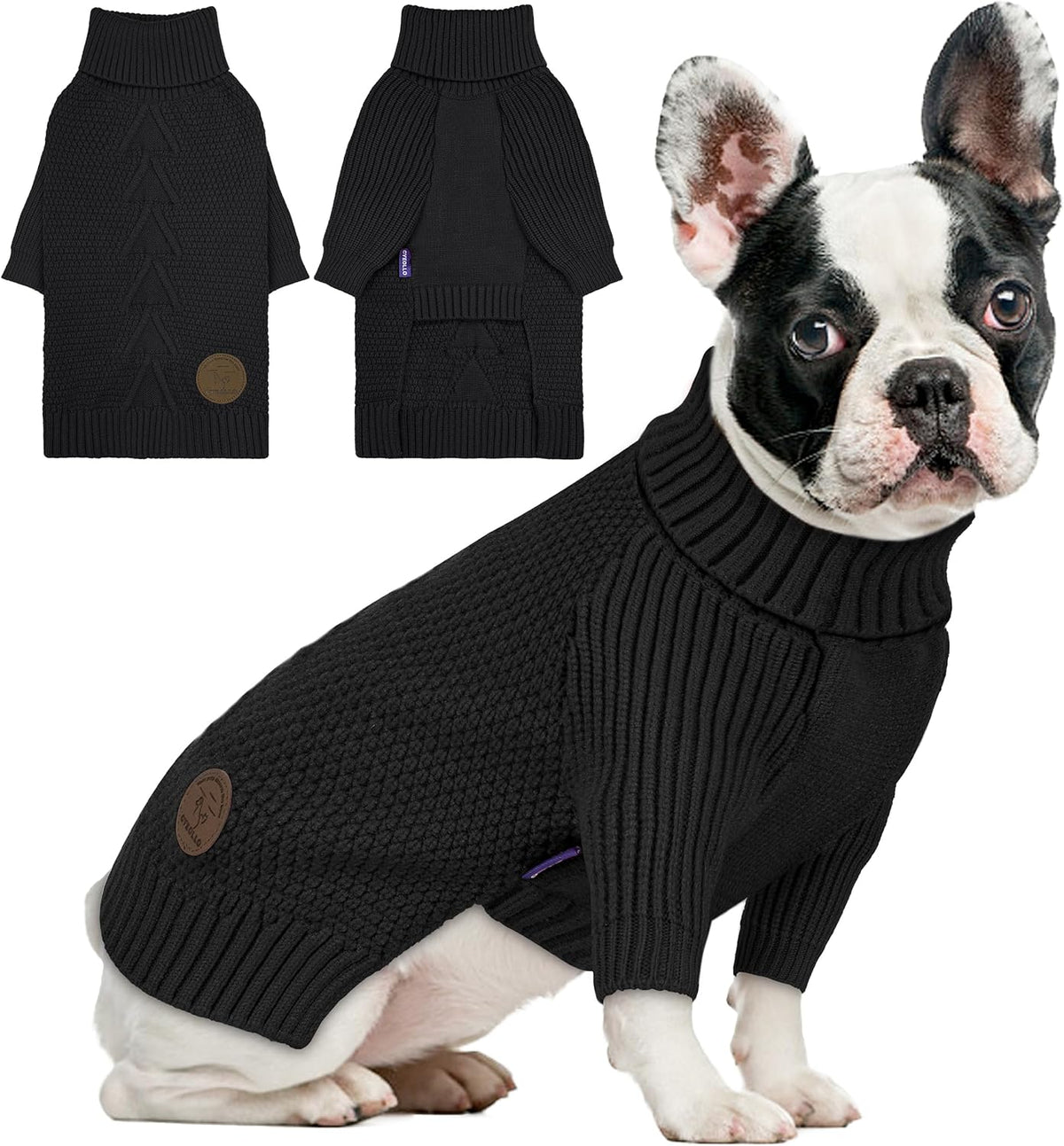 cyeollo Small Fleece Dog Sweater, Tureleneck Sweatershirt for Small Boy & Girl Dogs Pullover Doggy Clothes in Cold Weather Stretchy Fall Winter Pet Outfit Puppy Jacket, Black M