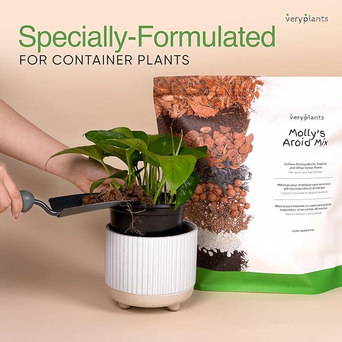 Molly's Aroid Mix - Premium Soilless Potting Mix for Houseplants - Fast Draining, Chunky & Easier to Water vs. Soil for Indoor Plants - with Bark, Coco Chips, Worm Castings, Mycorrhizae 10 Dry Quarts