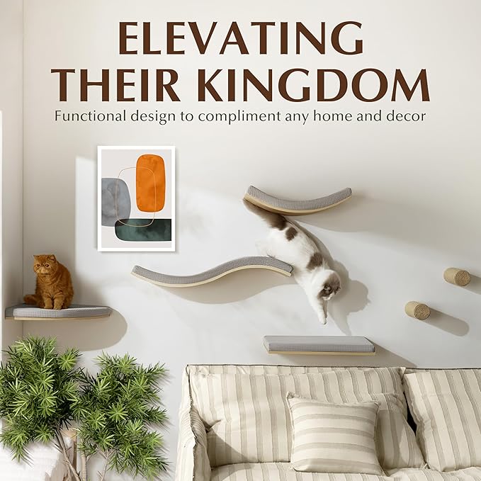2-Pack Sisal Wall-Mounted Cat Climbing Wall Steps, Cat Wall Steps/Stairs with Sisal Scratching Surface, Wall Shelf Furniture for Climbing & Play for Kittens & Cats, Hidden Mounts
