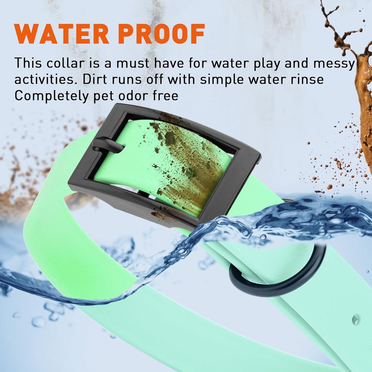 Dogline Biothane Waterproof Dog Collar Strong Coated Nylon Webbing with Black Hardware Odor- Proof for Easy Care Easy to Clean High Performance Fits Small Medium or Large Dogs, Sea Foam Green