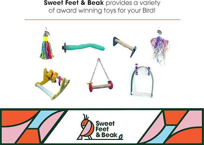 Sweet Feet and Beak Comfort Grip Safety Perch for Bird Cages - Pedicure Perch for Birds to Keep Nails and Beaks in Top Condition - Safe Easy to Install Bird Cage Accessories - M 8.5"