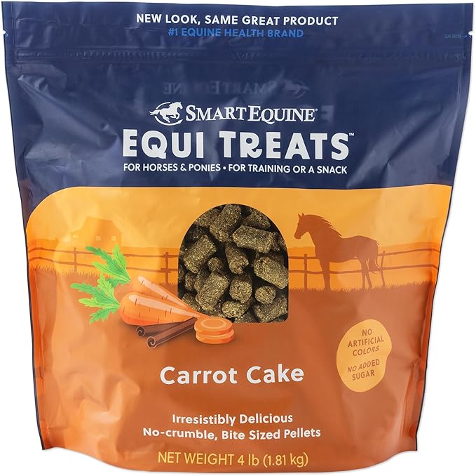 SmartEquine Equi Treats | Made with Beet Pulp & Alfalfa | High-Fiber Horse Treats | Low ESC & Starch | Bite-Sized | No Added Sugar | Carrot Cake Flavor Cookies for Horses | 4 lb Bag