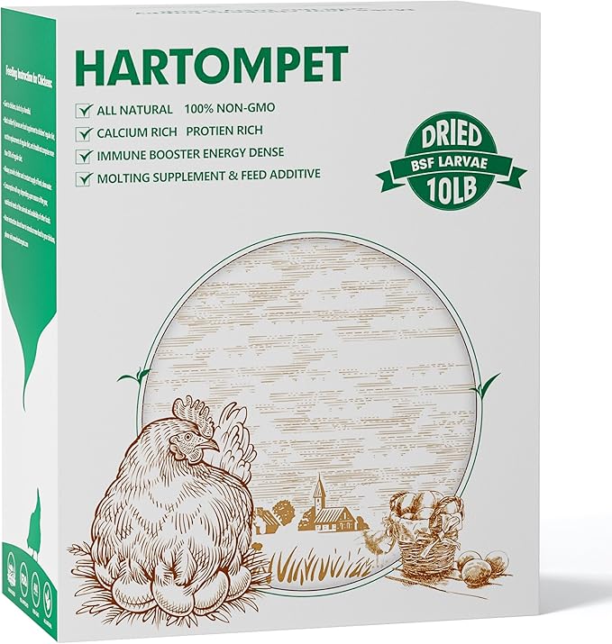Dried BSF Larvae for Chickens - Non-GMO Poultry Feed Supplement, 85X More Calcium Than Mealworms, 10LB Grub Worms Perfect for Molting & Laying Hens, Ducks, and Wild Birds