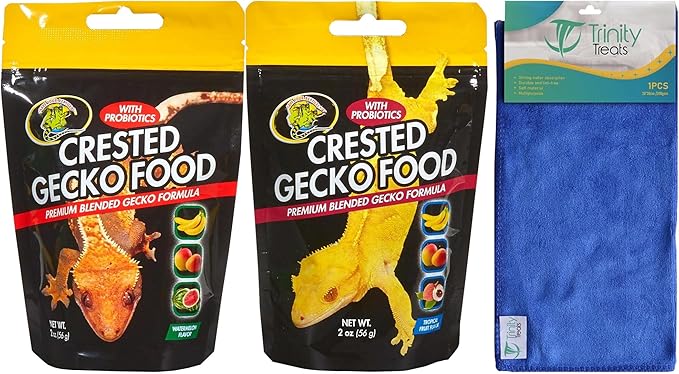 Watermelon and Tropical Fruit Flavor Crested Gecko Food for Reptiles (2-oz) Including Microfiber Cleaning Cloth (Tropical Fruit and Watermelon Flavor Crested Gecko Food 2-oz)