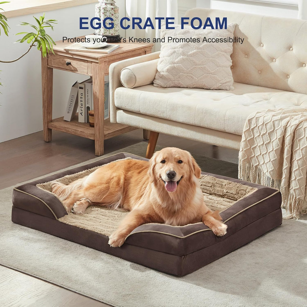 FURTIME Orthopedic Dog Bed for Extra Large Dogs - XL Washable Dog Sofa Beds Large, Supportive Foam Pet Couch Bed with Removable Washable Cover, Waterproof Lining and Nonskid Bottom, Khaki