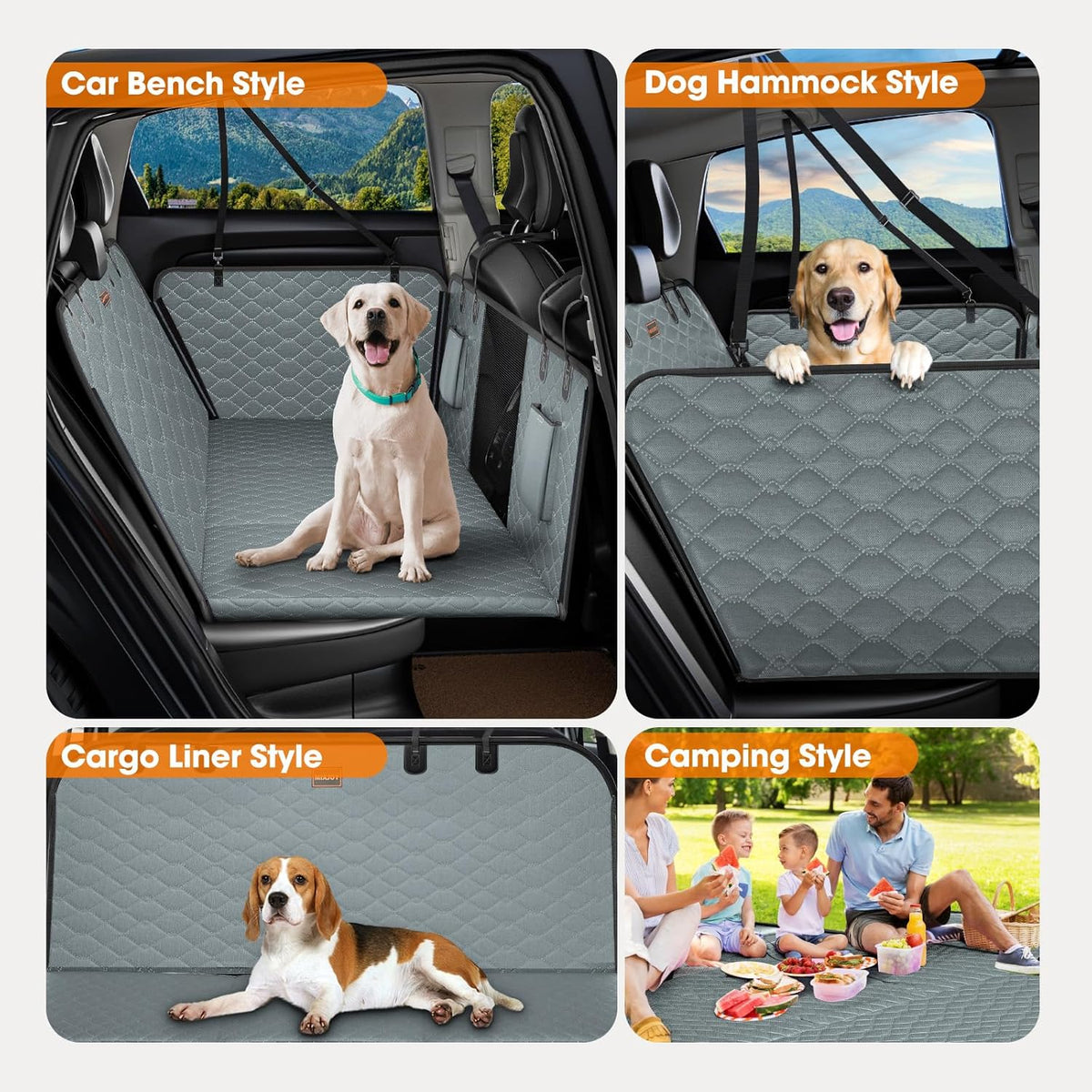 MIXJOY Back Seat Extender - Hard Bottom Dog Car Seat Cover, Waterproof & Foldable Dog Hammock for Car Travel, Grey