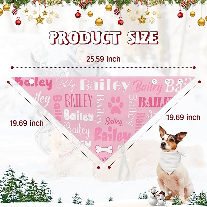 Personalized Dog Bandanas Custom Neckwear Name Button Anti-loosening Dog Scarf Triangle Bibs Kerchief Pet Costume Accessories for Small Medium Large Dogs Cats Pets Birthday-Pink