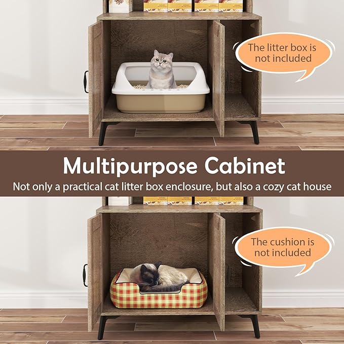 PETSITE Cat Litter Box Enclosure with Storage Shelf, 52 Inches Tall Modern Wooden Hidden Litter Box Furniture with Storage Shelving, Ideal for Indoor Cats (Oak)