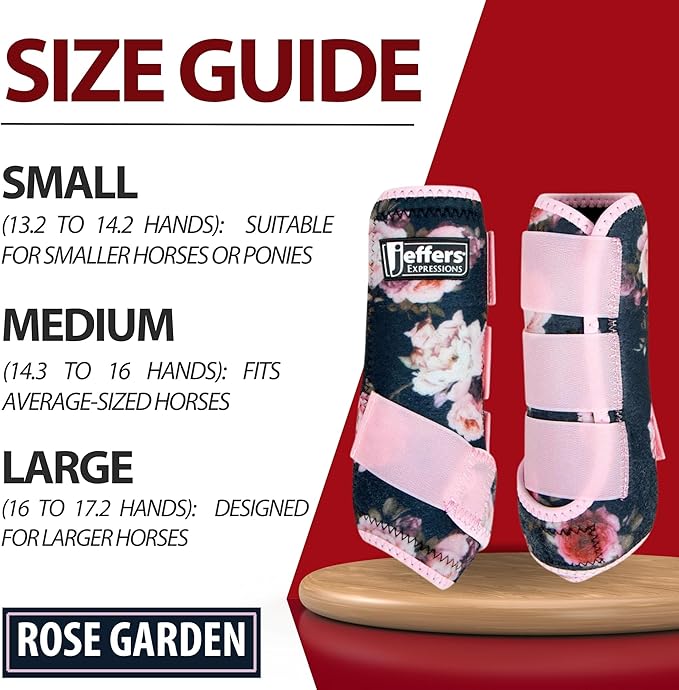 Jeffers Expression Protective Horse Boots 1 Pair, Rose Garden - Safe Neoprene Leg Guards, Comfortable Fit, Durable Strap Closures, Front & Hind Support, Accessories for Travel & Riding - Medium