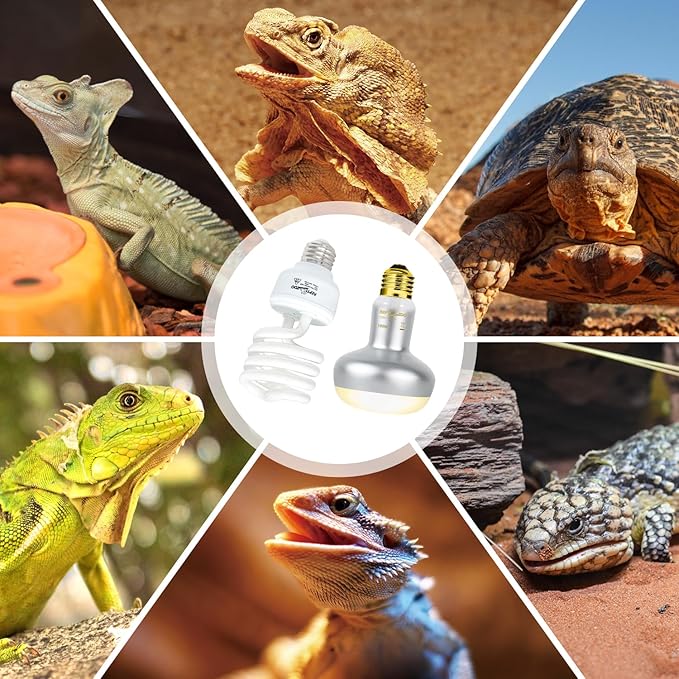 REPTI ZOO Reptile Heat Lamp Bulb and UVB 10.0 Reptile Light Combo Pack, 100W Intense Basking Spot Light UVA Heat Lamp Bulb, 26W Energy Saving UVA UVB Bulb Spiral Compact Bulb