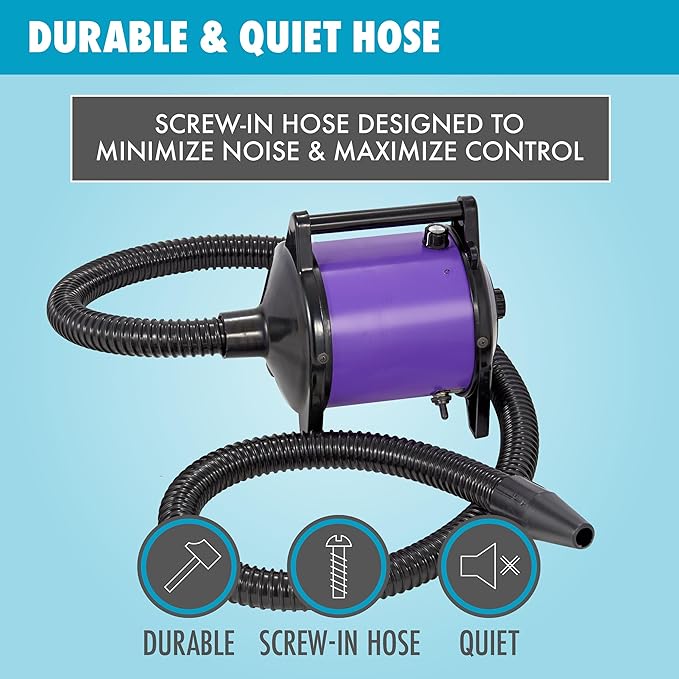 GustyAir Mini Dog Blow Dryer - Professional, Commercial Grade Force Dryer for Groomers - Quiet, High Velocity Air Dryer, Hose Attachments, Variable Speed, No Heating Element - USA Company - Purple