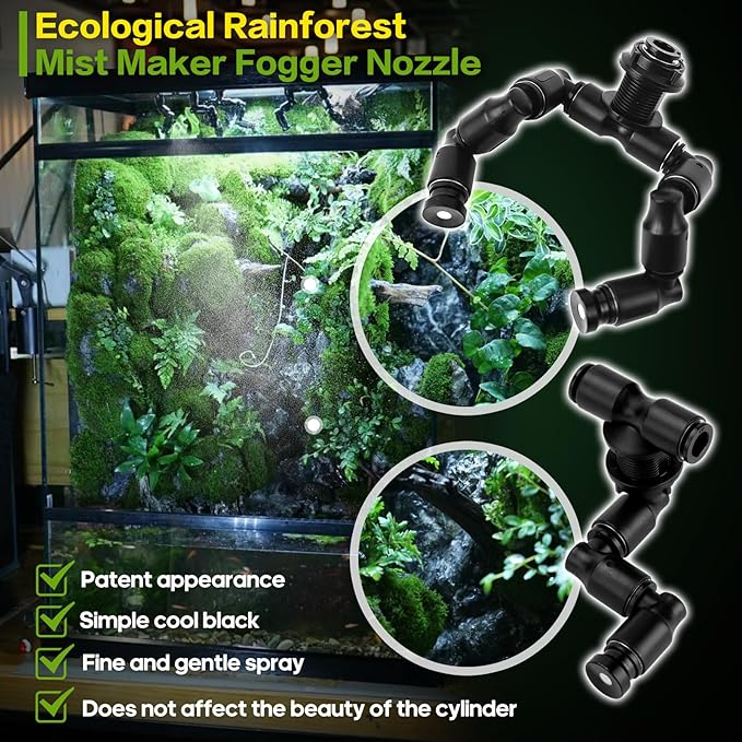Reptile Smart Mister, Reptile Humidifiers Misting System Automatic with Timer, Terrariums Humidifier with 360°Adjustable Misting Nozzles, Spray Kit for Rainforest Plants Amphibian