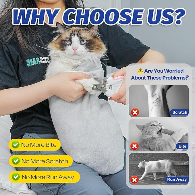 Supet Cat Wrap for Cutting Nails, Self-Adhesive Cat Grooming Wrap, Anti-Scratch Cat Wrap for Grooming, Ideal for Medicine, Nail Clipping, Teeth Brushing, Ear Cleaning