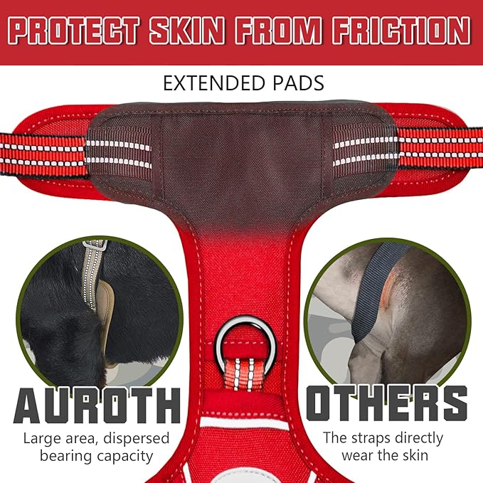 AUROTH Tactical Dog Harness for Large Dogs No Pull Adjustable Pet Harness Reflective K9 Working Training Easy Control Pet Vest Military Service Dog Harnesses Red L