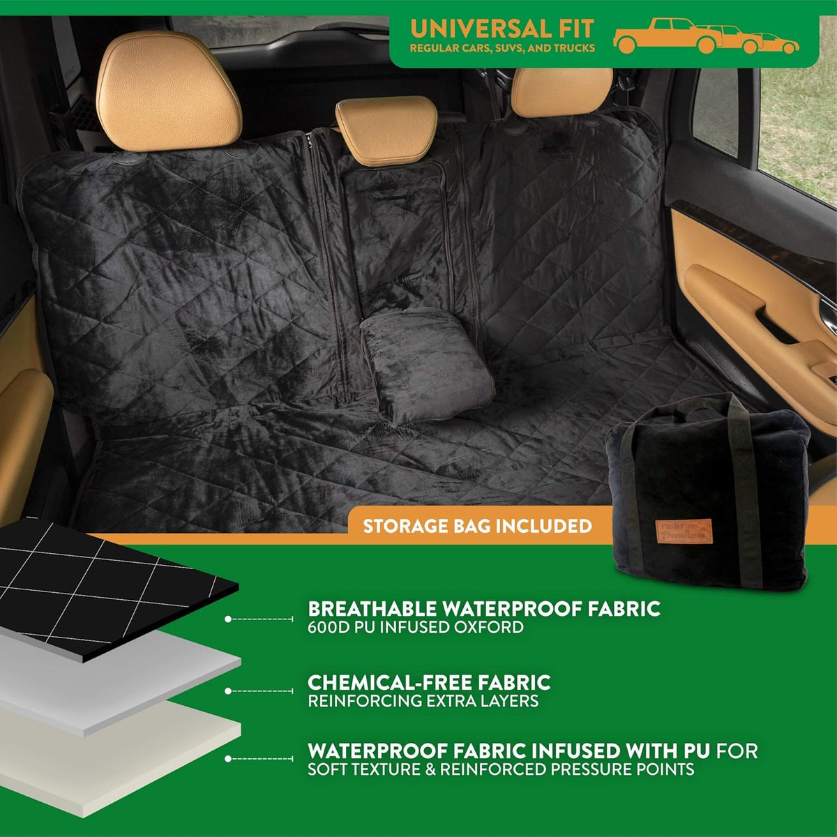 Plush Paws Products Luxury Rear Car Seat Protector w/Hammock | Washable & Waterproof Back Seat Dog Cover for Car, Truck, & SUV | Nonslip, Tear Resistant Pet Seat Cover | Regular Charcoal