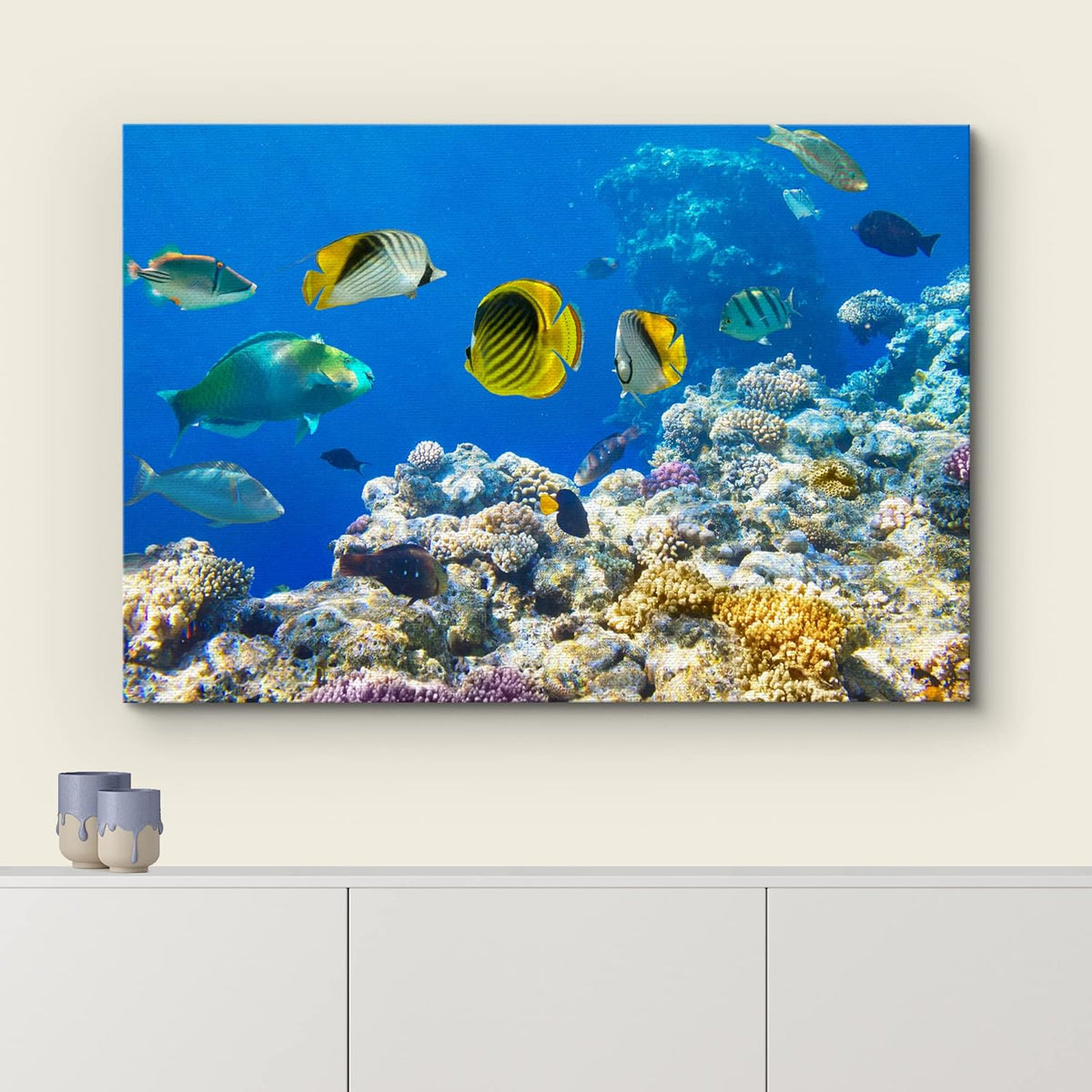wall26 Canvas Print Wall Art Tropical Island Ocean Sea Fish Coral Reef Nature Animals Photography Realism Rustic Scenic Landscape Wilderness Earth Colorful for Living Room, Bedroom, Office - 16"x24"