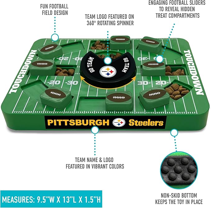 Pets First NFL Pittsburgh Steelers Large Puzzle Toy, New Size, Interactive Dog Treat & Slow Feeding Toy