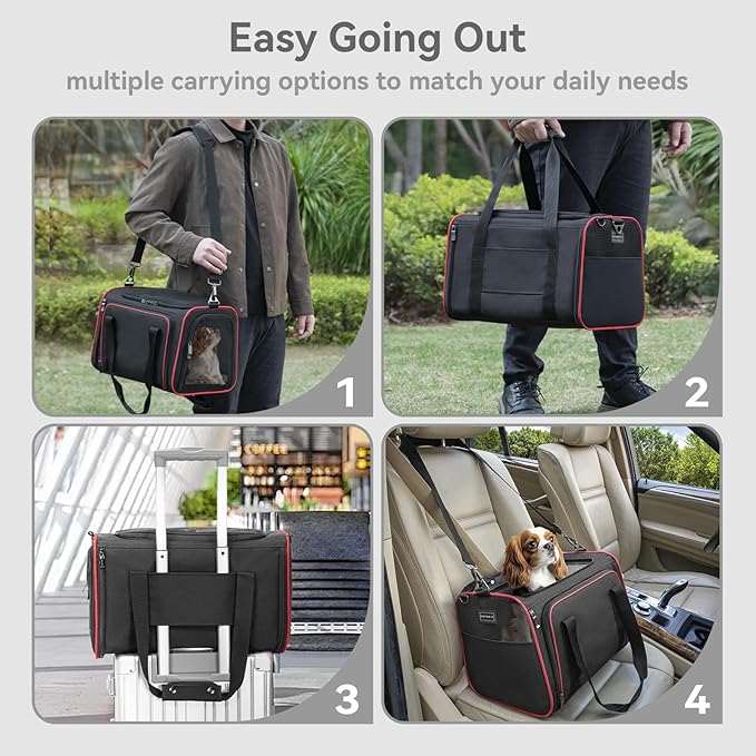 Petsfit Expandable Cat Carrier Dog Carriers,Airline Approved Soft-Sided Portable Pet Travel Washable Carrier for Kittens,Puppies,Removable Soft Plush mat and Pockets,Locking Safety Zippers