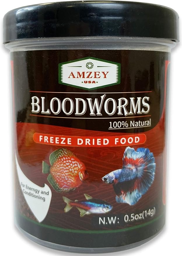 Amzey Blood Worms 0.5 oz -100% Natural Freeze Dried Blood Worms - Aquarium High Protein Food for Betta Fish, Goldfish, Cichlid, Guppy, Discus, Turtle
