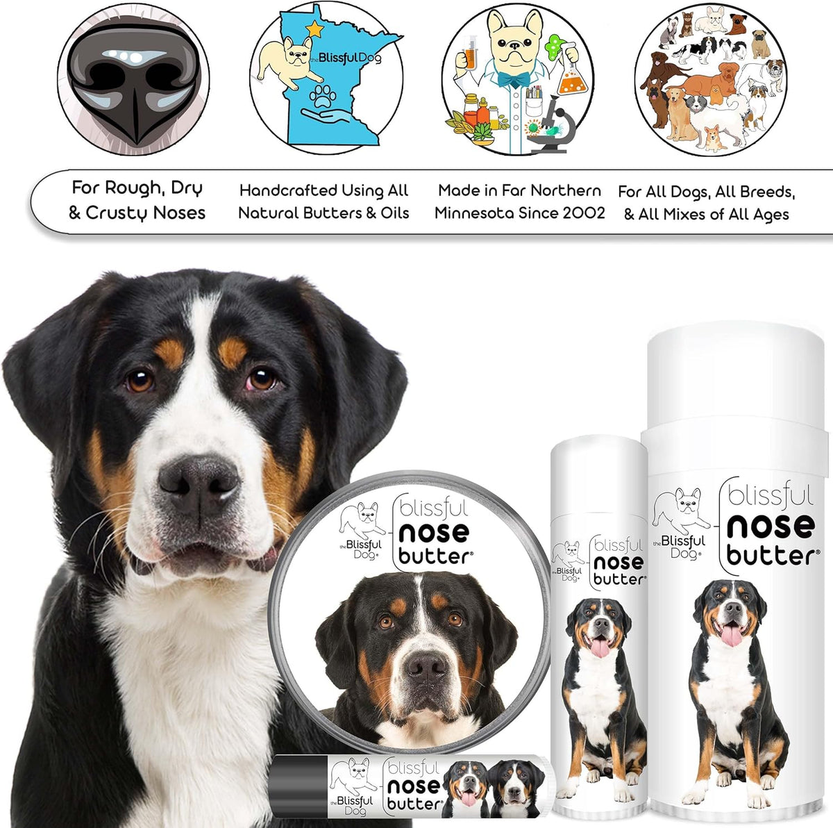 The Blissful Dog Greater Swiss Mountain Dog Unscented Nose Butter - Dog Nose Butter, 8 Ounce