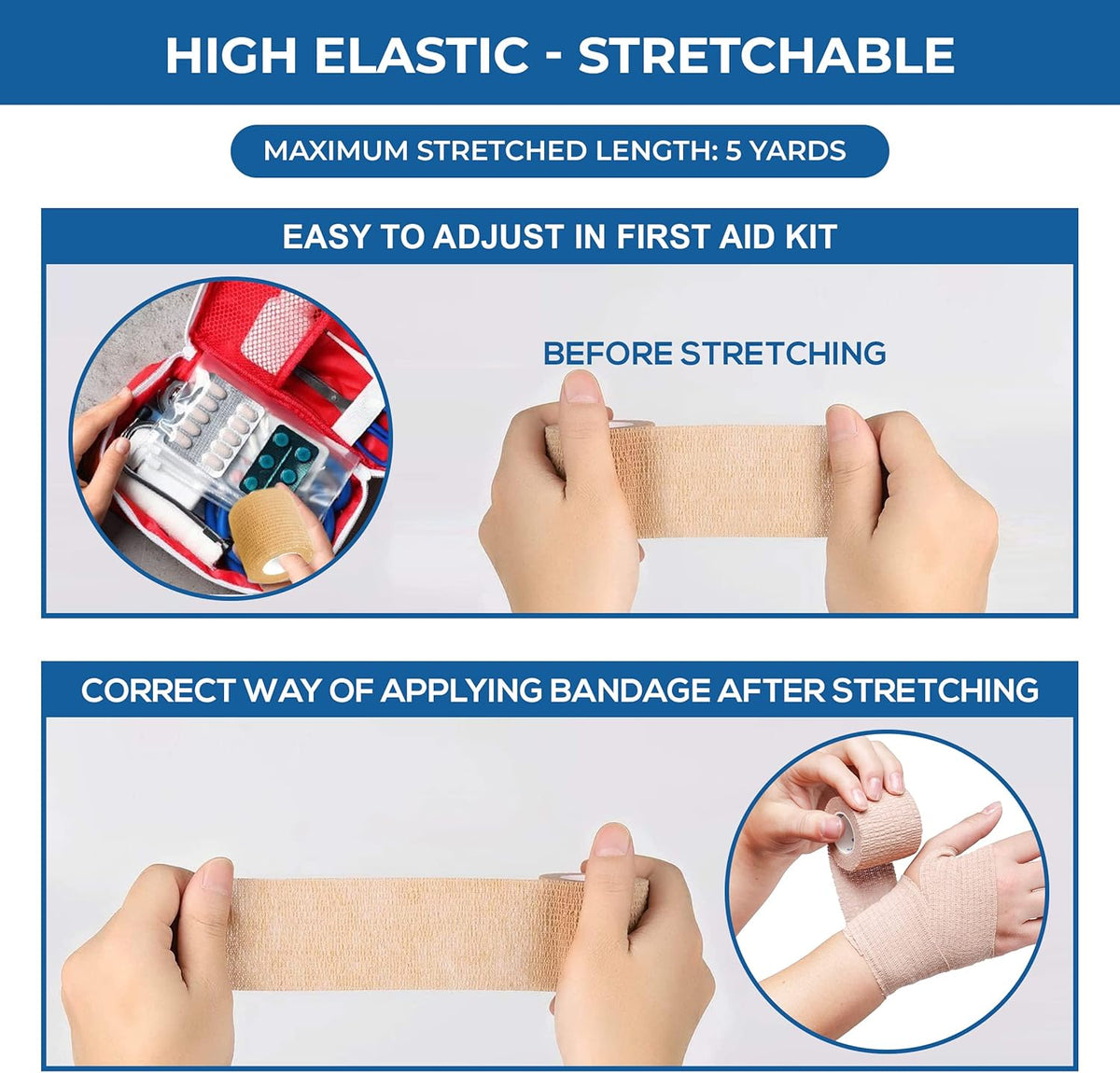 Self Adhesive Bandage Wrap - Pack of 24, Assorted Colors, Non-Woven, Breathable & Water-Resistant Vet Wrap for First Aid, Sports Injury, Body Sprains, & Pets - 2 Inch x 5 Yards