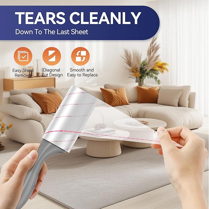 Lint Rollers for Pet Hair Extra Sticky,440 Sheets Mega Value Set with Reinforced 2 Handles and 4 Replaceable Tough Papers, Portable Pet Lint Remover for Clothes, Sofa Bed, Car Seat, and More
