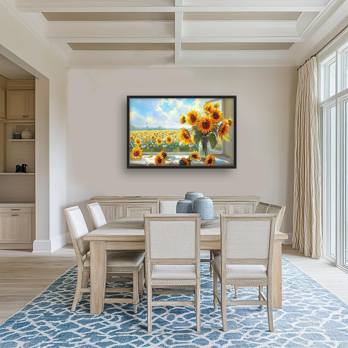 Large Sunflower Wall Art for Living Room, Framed Oversized Flower Field Wall Decor Nature Landscape Canvas Painting Modern Artwork for Living Room Bathroom Bedroom Office Dining Room 36"x24"