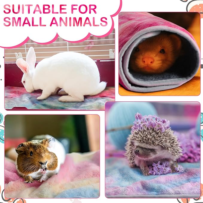 4 Pcs Waterproof Guinea Pig Blankets Washable Small Animal Fleece Bedding Absorbent Guinea Pig Cage Liners Reusable Pet Pee Pad Sleep Mat Pad Cover for Hamster Ferret (Tie Dye Pattern,24 x 16 Inch)