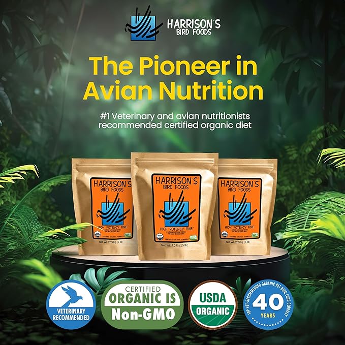 Harrison's Bird Foods High Potency Maximum Nutritional Formula for Small to Medium Birds, Certified Organic Non-GMO Pet Bird Food, Vet-Developed, Suitable for All Life Stages, 2.27 kg/ 5 lb