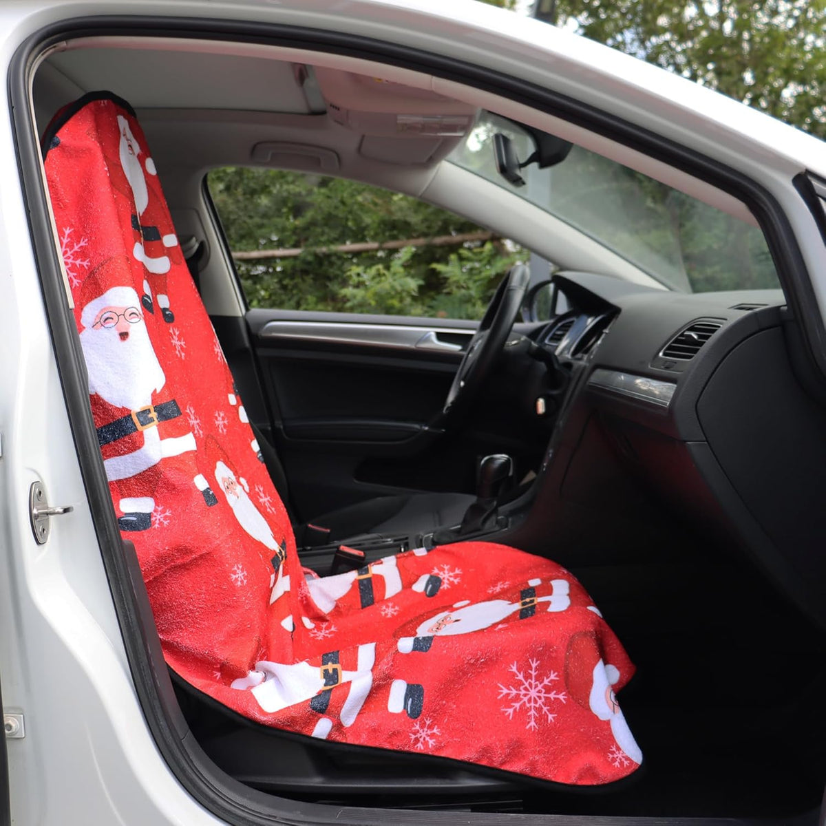 Car Seat Cover Protector Front Seats,for Gym Workout,Running,Swimming,Beach and Hiking,Waterproof Sweat Towel Bucket Seat Covers for Cars SUV Trucks (Santa Claus, 1Pcs)