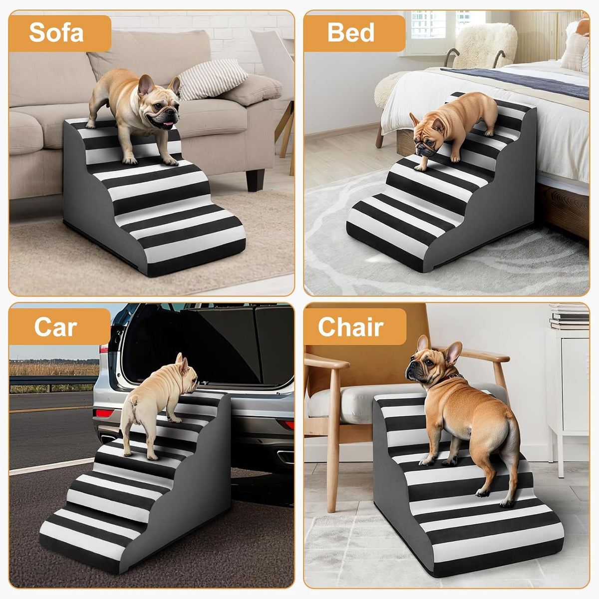 JOEJOY Curved Dog Stairs Ramp for High Beds 19" H, 4-Step Dog Steps for Small Dogs and Cats, Pet Stairs for High Bed Climbing, Non-Slip Balanced Pet Step Indoor, Grey