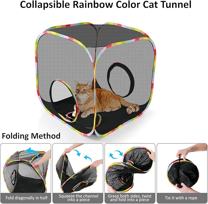 Portable Collapsible Cat Playpen, Escape-Proof Heavy-Duty Mesh Cat Enclosure, Fully Enclosed Cat Cube for Indoor Outdoor Use, Ideal for Kittens and Small Pets
