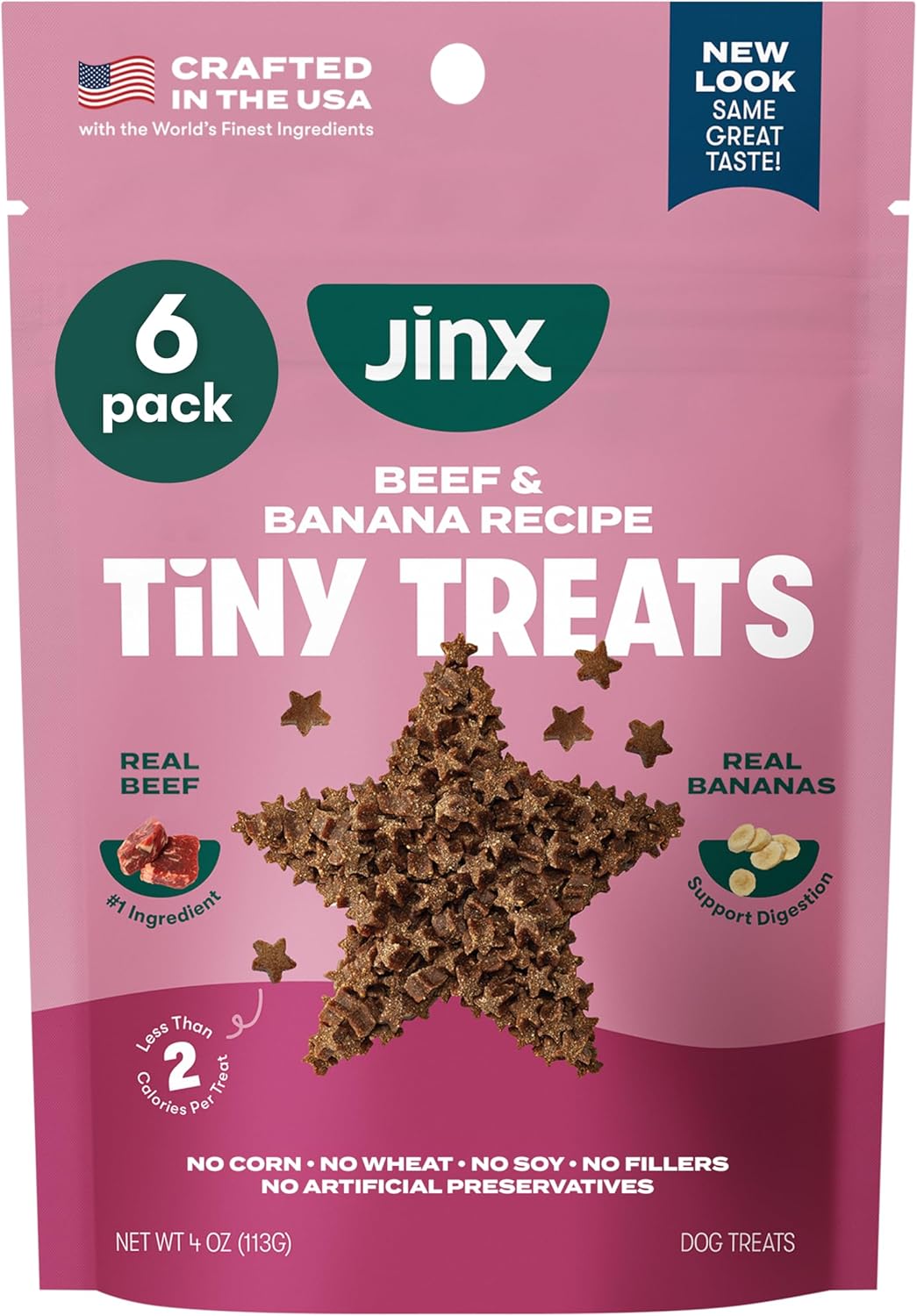 Jinx Beef & Banana Training Treats for Dogs and Puppies, Low-Calorie, All Natural, Slow-Smoked Real Beef, No Fillers 4oz, 6 Pack