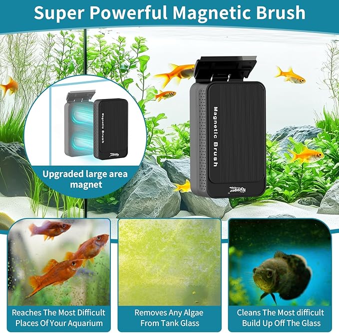 Hygger Aquarium Magnet Glass Cleaner, Magnetic Fish Tank Cleaner With 2 Blades for Glass and Acrylic Aquariums, Aquarium Algae Scraper with Super Strong Magnet for fish tanks 0.25-0.5 inches thick (M)