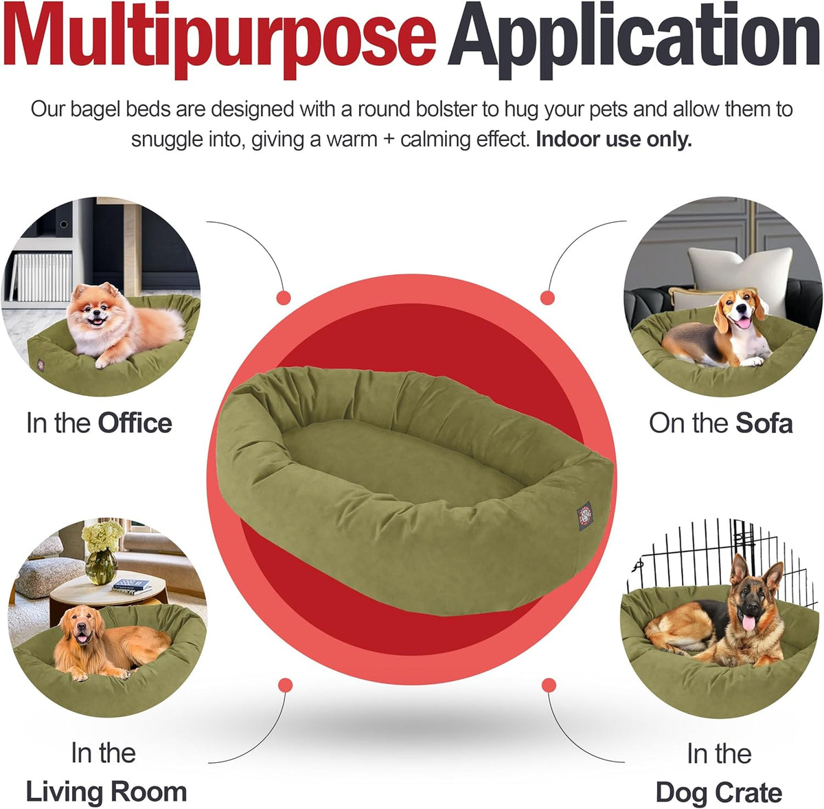 Majestic Pet 24 Inch Suede Calming Dog Bed Washable 24x19x7 (Inch) – Cozy Soft Round Donut Dog Bed with Spine Support for Dogs to Rest Their Head - Pet Bed Small – Sage (2025)