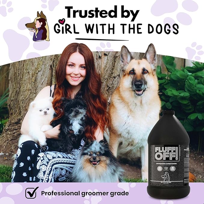 Fluff Off! by Girl With The Dogs, Natural Deshedding Dog/Cat Conditioner, 1 Gal, Made in USA 8 Wks+