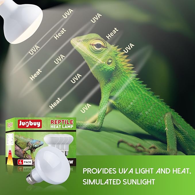 Reptile Heat Light Bulb, 100 Watt UVA Basking Spot Lamp Bulbs, Daylight Heating Spotlight for Turtle, Bearded Dragon, Tank, Lizard, Snake, Leopard Gecko, Chameleon, Ball Python - 4 Pack