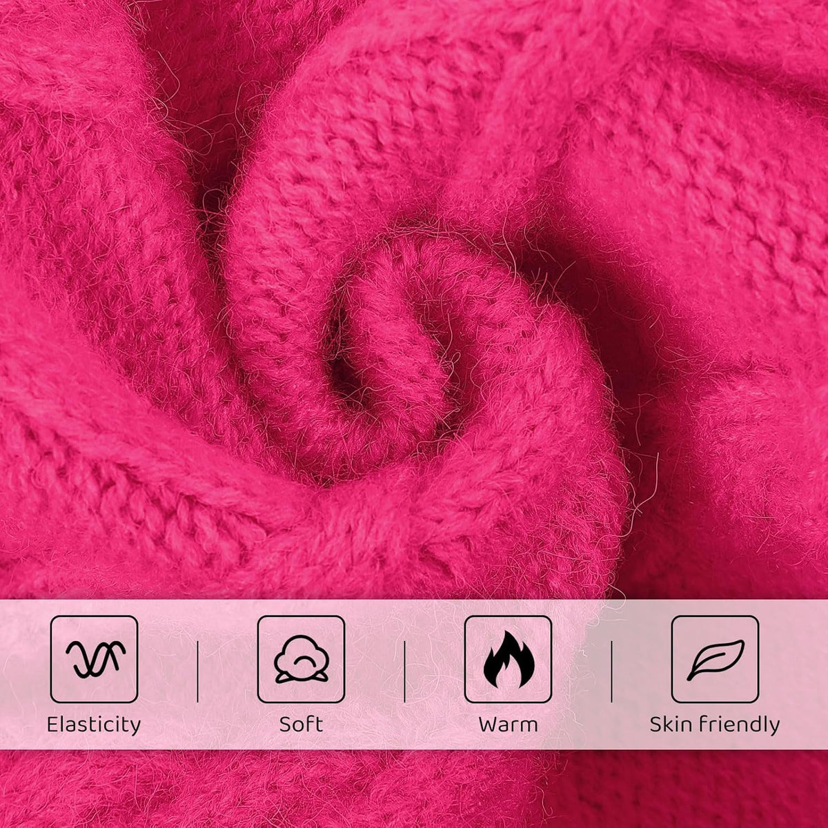 Queenmore Small Dog Pullover Sweater, Cold Weather Cable Knitwear, Classic Turtleneck Thick Warm Clothes for Chihuahua, Bulldog, Dachshund, Pug (Fuchsia, Medium)