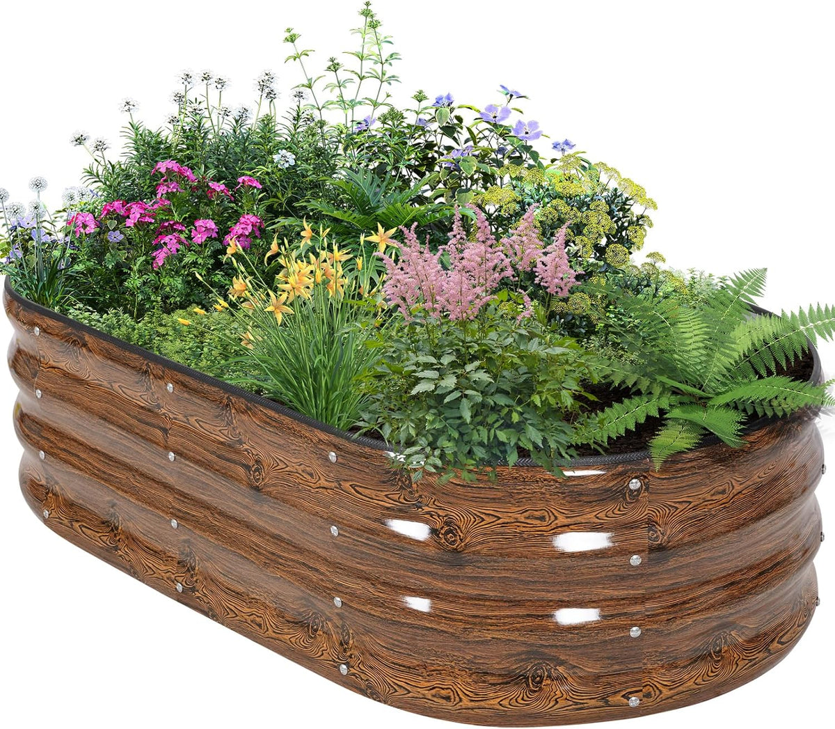 Galvanized Raised Garden Bed Outdoor - 4×2×1ft Planter Raised Beds for Gardening | Oval Metal Garden Planter Box with Safety Edging and Gloves for Vegetables Fruits and Flowers - Grain