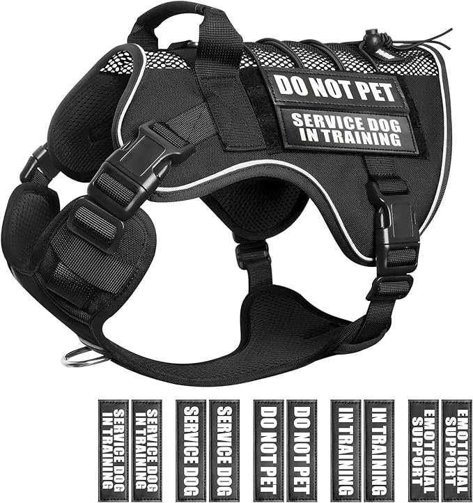 WINSEE Service Dog in Training Mesh Harness with 10 Pet Patches, Soft Air Mesh Breathable Tactical Dog Molle Vest, Reflective Military Pet Vest for Walking Hiking for Small Dogs