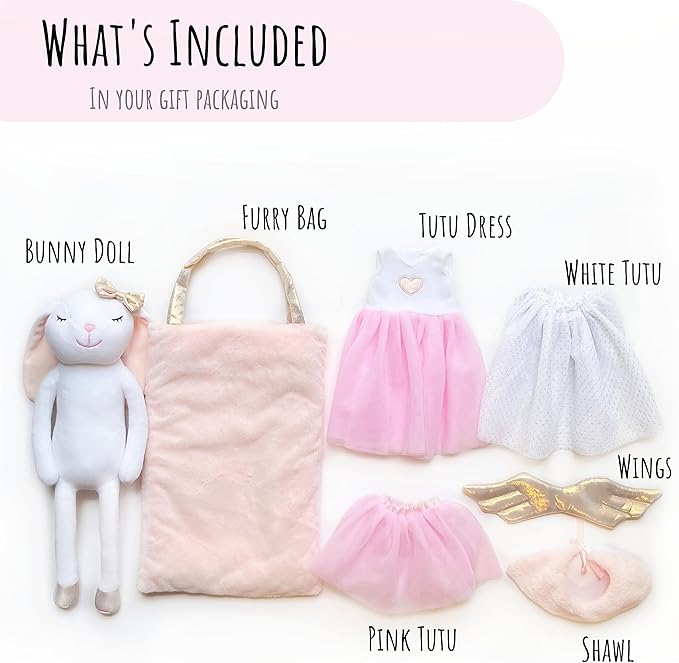 Perfectto Design Bunny Ballerina Stuffed Animal for Girls, Plush Toy Doll - Cute Doll Set Dress Up for 3 4 5 Year Old Girl - Gift for Little Girl, Birthday, Christmas Age 3-9