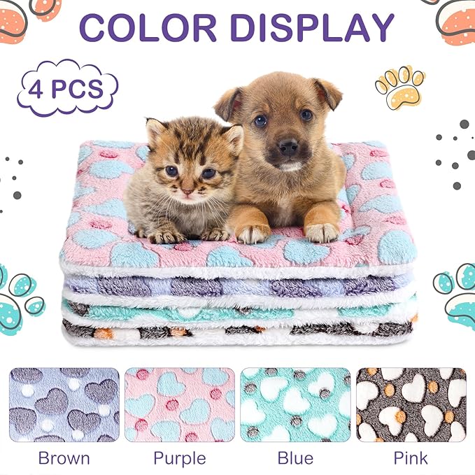 Haull 4 Pcs Waterproof Guinea Pig Bedding Winter Guinea Pig Bed Plush Cage Liners Soft Dog Cat Mat Reversible Winter Cozy Animal Pee Pad Hamster Bed Mat for Bunny(Heart,13 x 18.5 Inch)